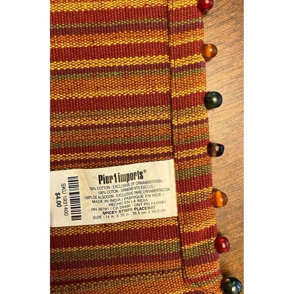 4 Pier 1 Imports Multi Colored Beaded Spicy Striped Placemats Boho - Picture 2 of 5